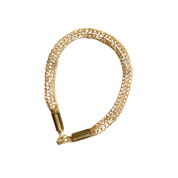 Gold beaded woven tube bracelet