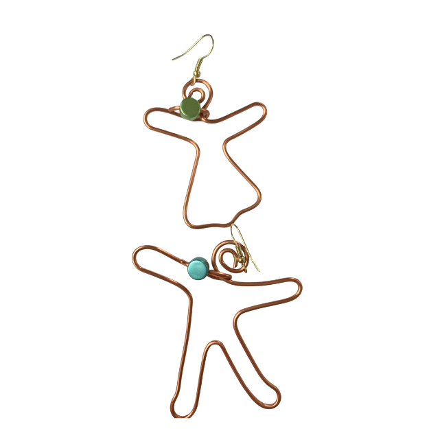 Copper wire Mother and Child figure earrings