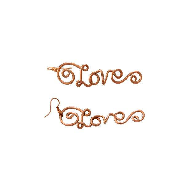 Copper wire Love script earrings