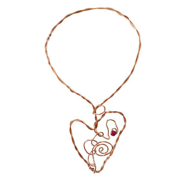 Copper wire heart pendant necklace
