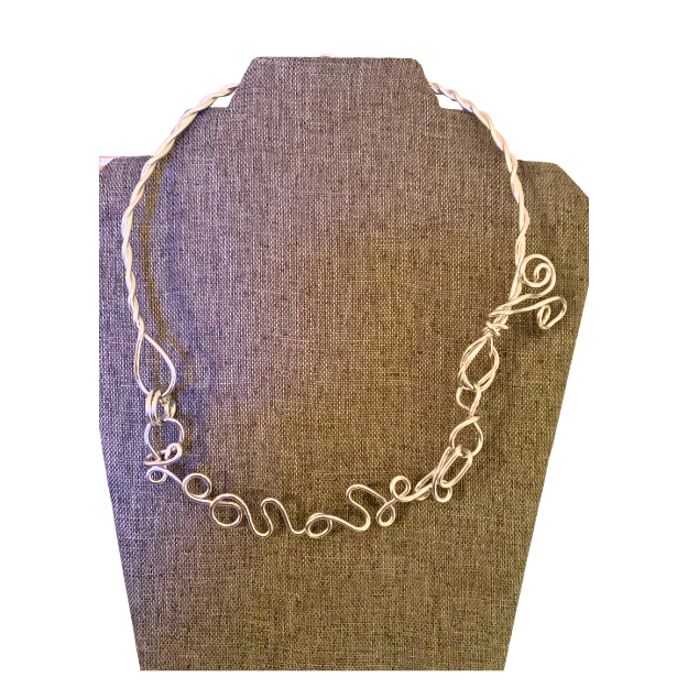Silver wire-wrapped spiral link necklace