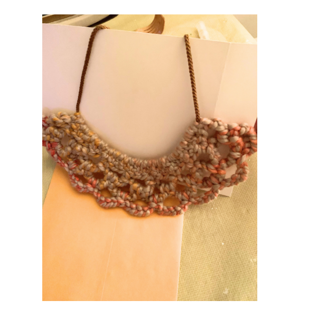 Crocheted beaded collar necklace in earth tones