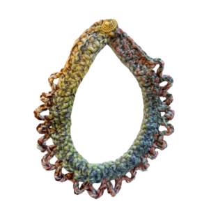 Crocheted teardrop bib necklace in ocean blues