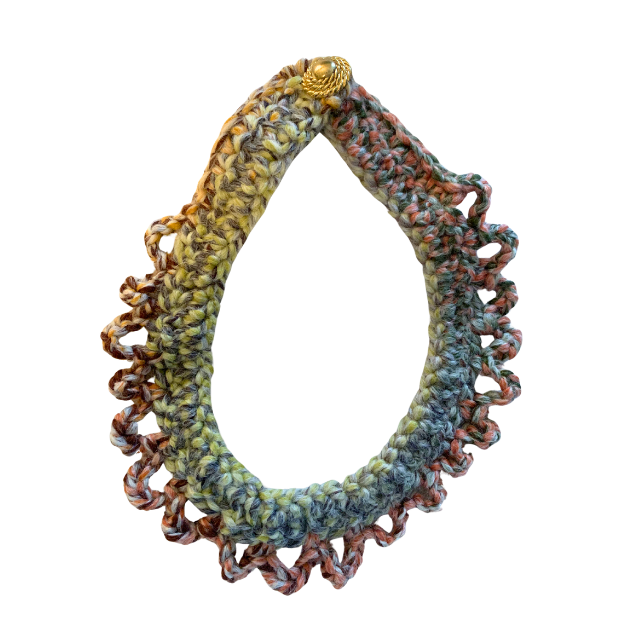 Crocheted teardrop bib necklace in ocean blues
