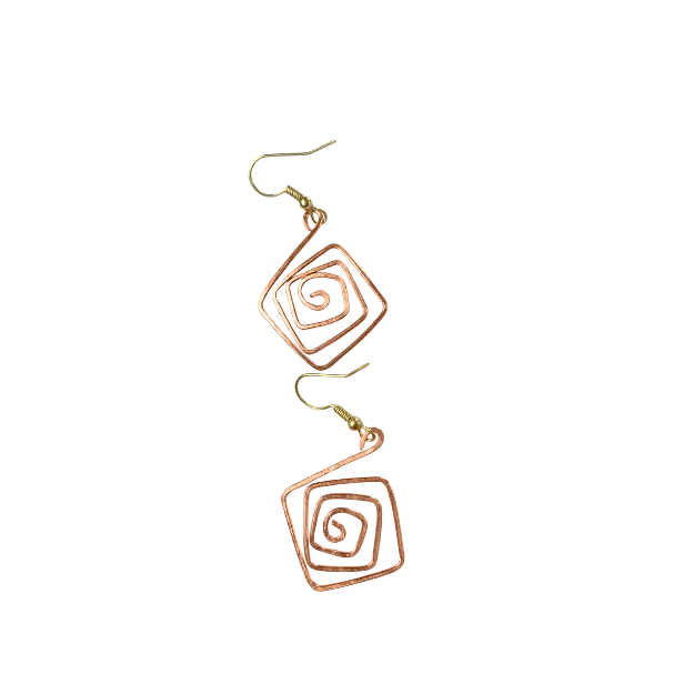 Copper wire geometric spiral earrings