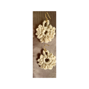 Crocheted Ivory Flower Earrings-image