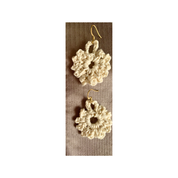 Crocheted ivory flower earrings