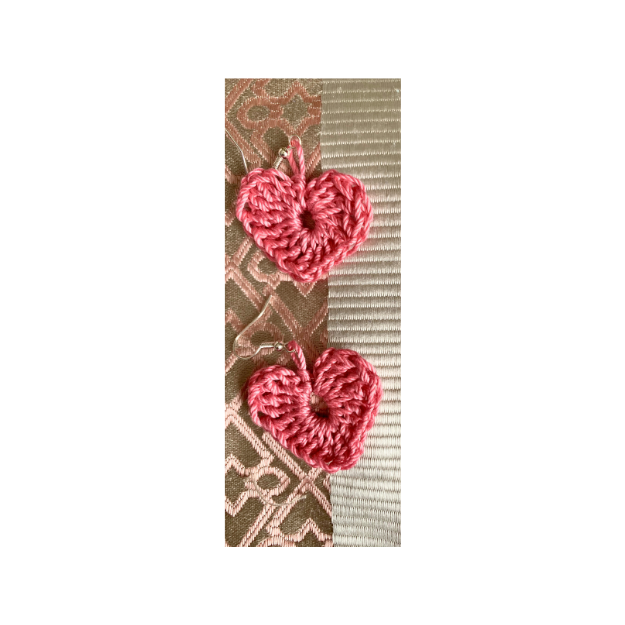 Crocheted pink heart earrings