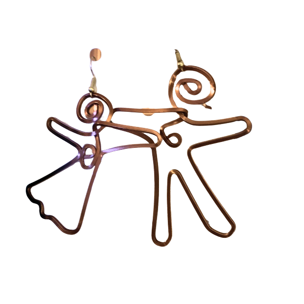 Copper wire dancing couple earrings