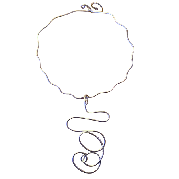 Silver wire scalloped choker with spiral drop