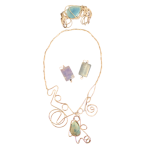 Wire-Wrapped Gemstone Jewelry Set – Necklace, Cuff & Earrings-image