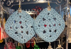 Crocheted Round Earrings in Powder Blue-image