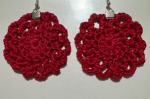 Crocheted Doily Earrings in Deep Red-image