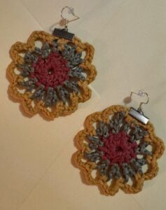 Crocheted Mandala Earrings in Ochre and Rose-image