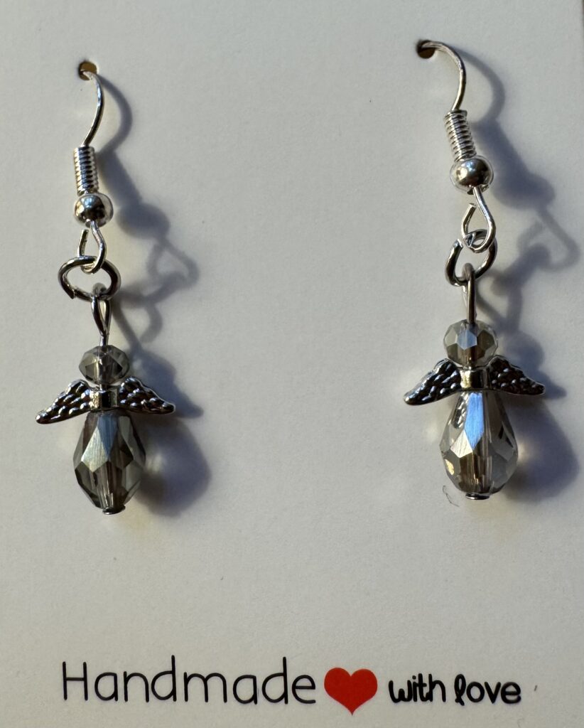 Beaded angel earrings in smoky grey