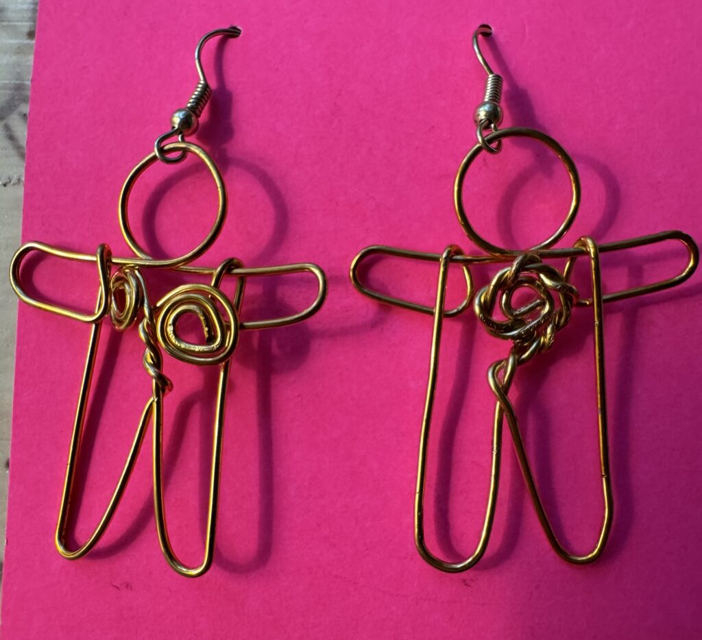 Copper wire figure earrings