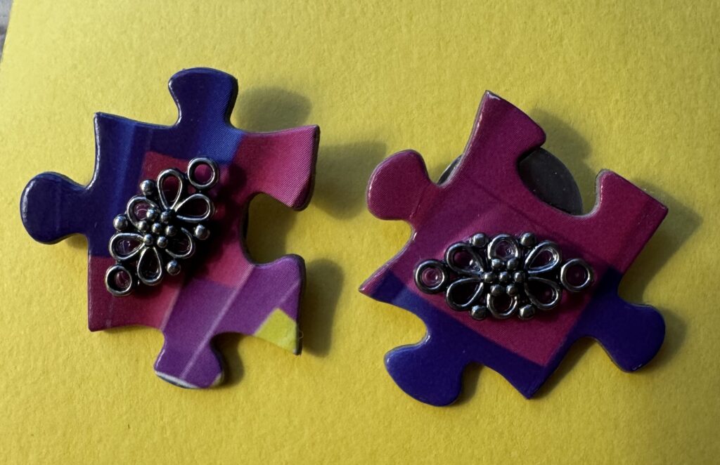 Puzzle Piece Pair with Silver Filigree
